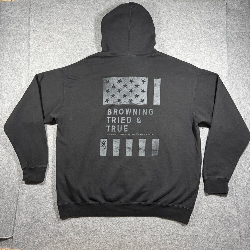 Browning Hoodie Mens XL Black Flag Graphic Fleece Hunting Outdoor Drawstring